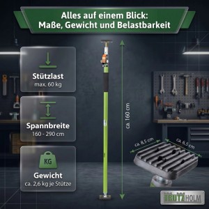 TRUTZHOLM Einhandstütze 160 bis 290 cm Montagestütze Deckenstütze 60 kg Höhenverstellbar