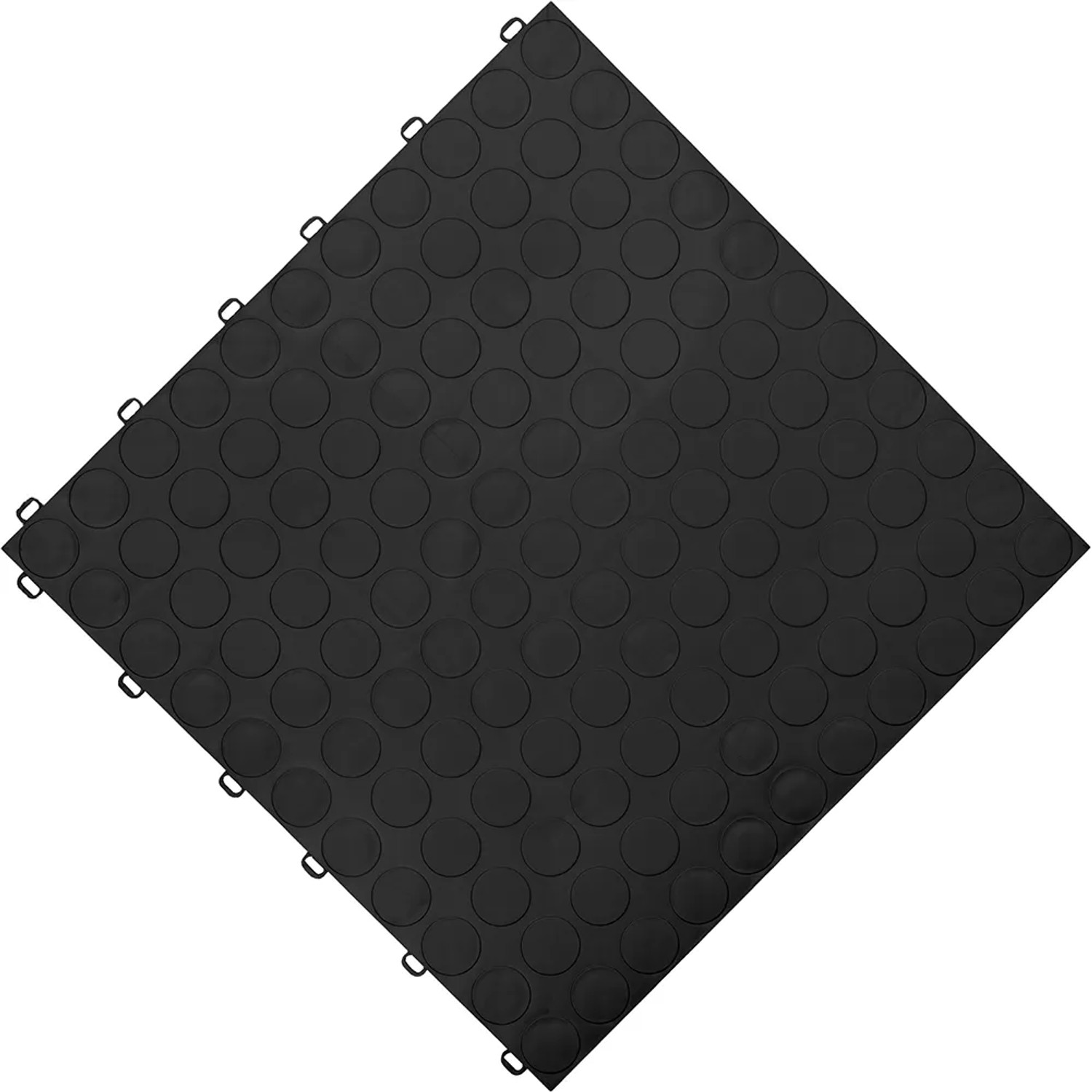 Schwarze Florco Kunststoff-Klickfliese "spot" 40x40 cm mit Punktmuster, geeignet für Innenräume.