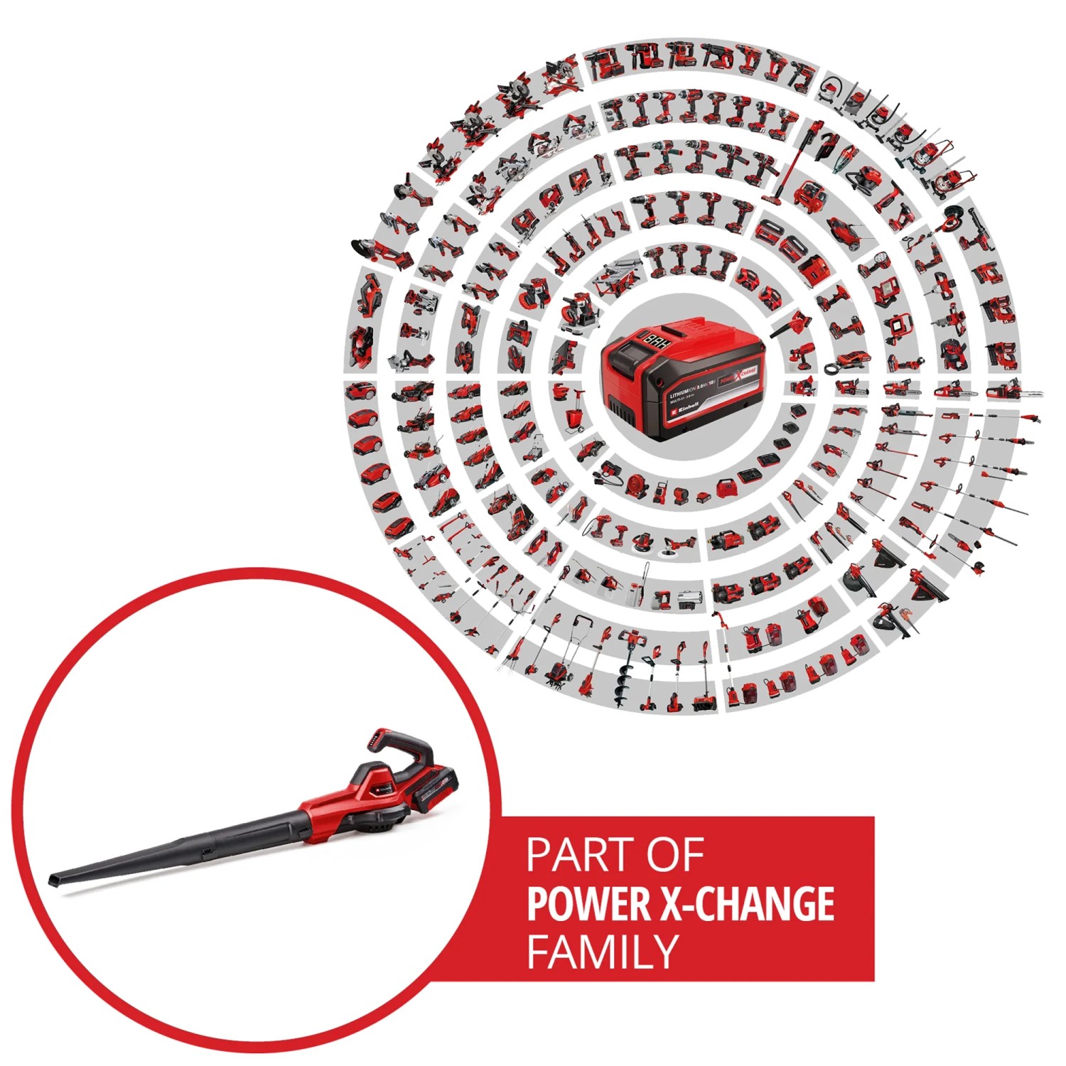 Einhell Akku-Laubbläser GE-UB 18/250 Li E mit Akku, Teil der Power X-Change Familie.