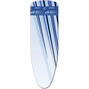 Leifheit Bügeltischbezug Thermo Reflect Glide&Park Universal mit blauem Muster.