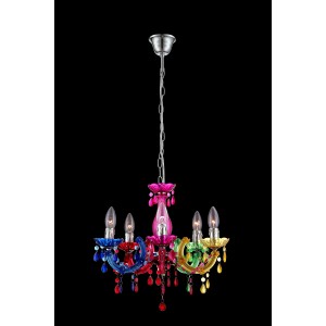 Bunter Globo Kronleuchter Cuimbra II mit fünf Leuchten und klaren Glasdetails.
