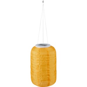 Gelbe Solar-Laterne (Ø 20 cm) aus Textil mit LED, hängend.