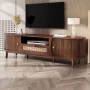 okwish TV Schrank mit Türen Schubladen Rattan Massivholz Stauraum 165x37x46cm Braun_2