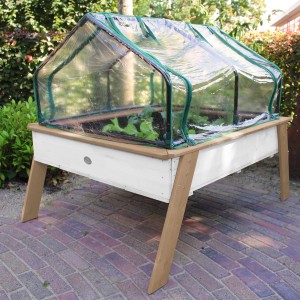 Axi Hochbeet Linda mit Gewächshaus, braun-weiß, 110x93,5x99,8 cm. Holz-Hochbeet mit Folientunnel.
