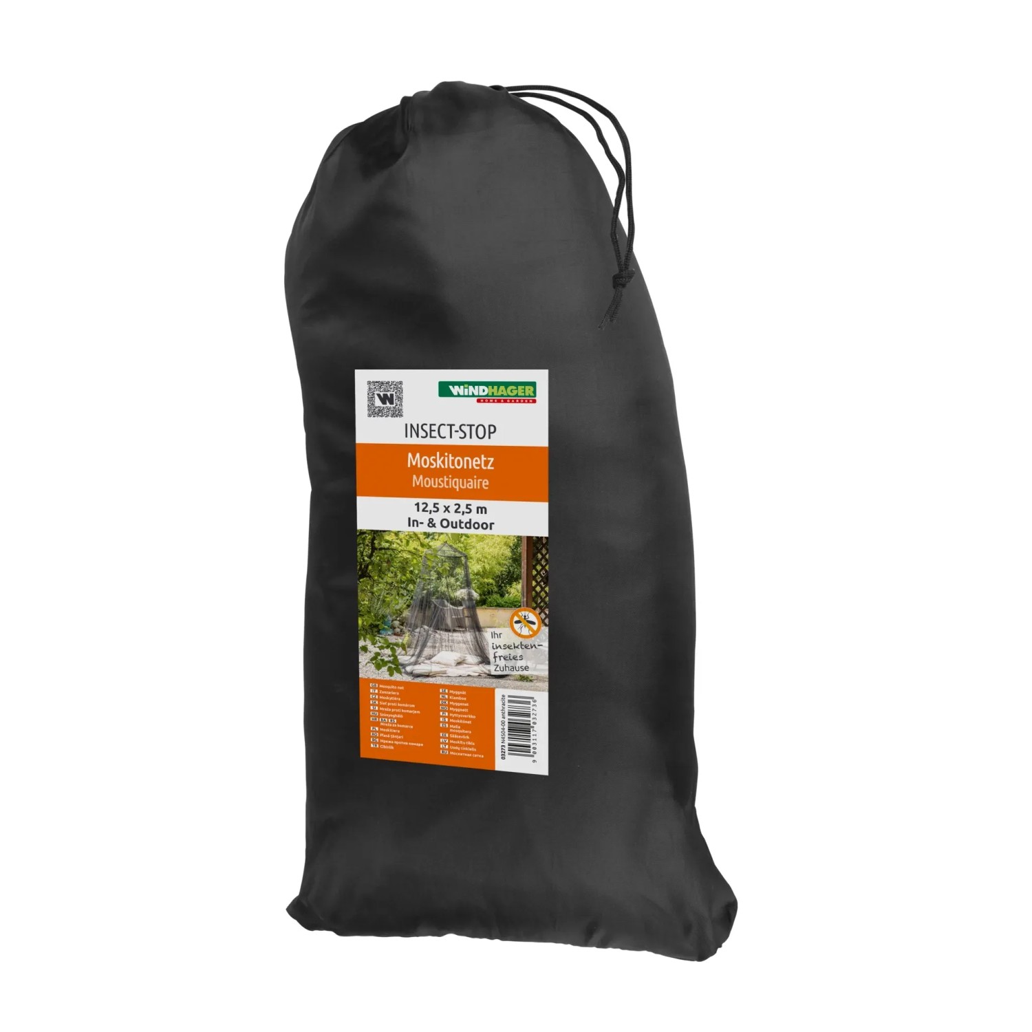 Verpacktes Moskitonetz 2,50 x 12,5 m von IS, Insektenschutz für Innen- und Außenbereiche.