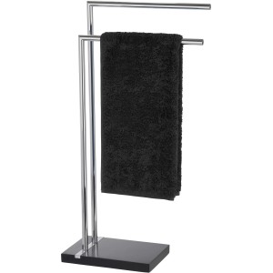 Wenko Handtuchständer Noble Schwarz mit zwei Chrom-Stangen und schwarzem Sockel.