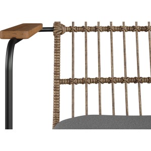 Detailansicht Stapelstuhl Minnipa mit Kunststoffgeflecht und Stahlgestell.