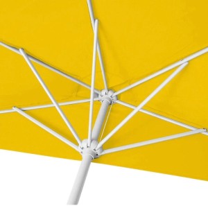 Gelber MCW Halbschirm Lorca (270cm) mit weißem Gestell und optionalem Ständer.