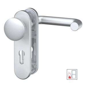 Basi Feuerschutz Beschlag, Kurzschild, Alu F1, Wechselgarnitur mit Knopf und U-Form Drücker