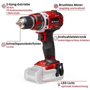 Einhell Akku-Bohrschrauber TP-CD 18/50 Li Solo (ohne Akku) in Rot/Schwarz mit 2-Gang Getriebe.