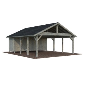 Grauer Palmako Carport Robert mit Geräteraum aus Holz, 555x363 cm.