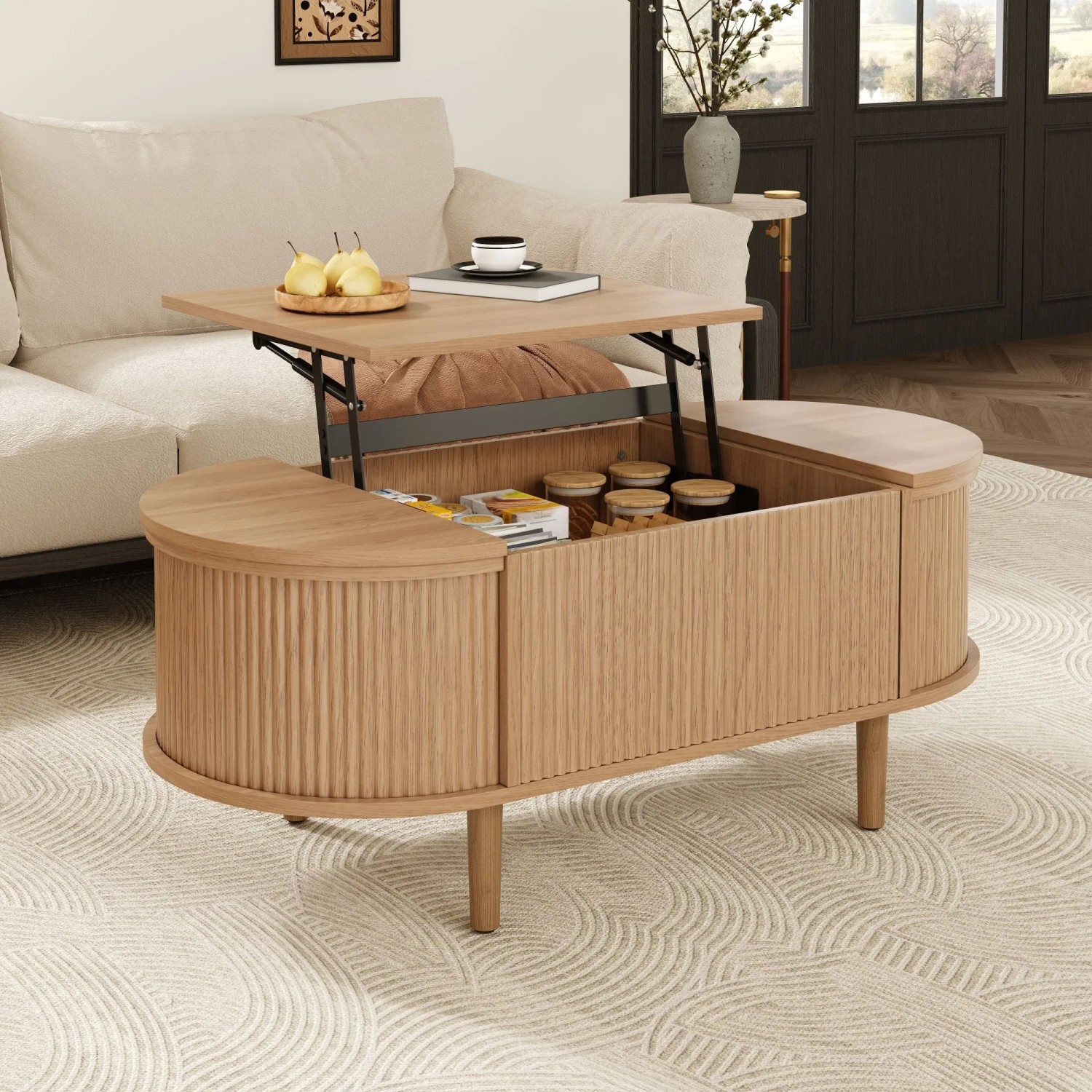 okwish Couchtisch mit Stauraum Verstellbar Holzbeine Wohnzimmer 100x48x53 cm Natur kaufen bei OBI