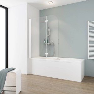 Schulte Badewannenaufsatz, 2-teilig, weiß, 140x112 cm, aus Glas, montiert auf einer Badewanne.