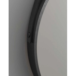 Detailansicht: Runder DSK Design Spiegel Black Primavera, Ø 55 cm, mit schwarzem Rahmen.