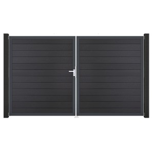 GroJa Solid Steckzaun Tor, DIN links, anthrazitgrau, 2-flügelig, mit Beschlagset.