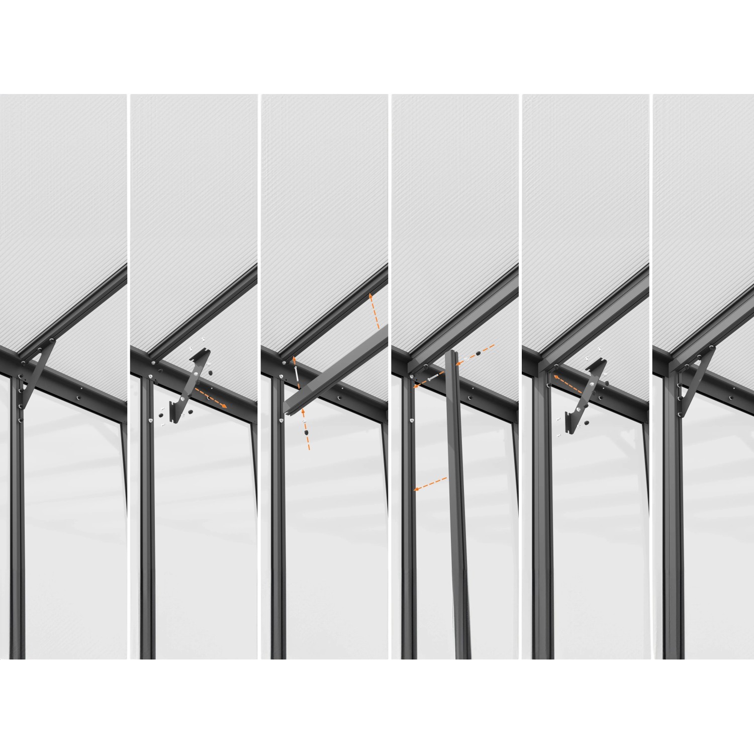 Vitavia Pavillon Nachrüstsatz für Gewächshaus Helena 10200, weiße Dachverstärkung im Detail.