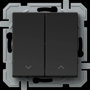 Tem Jalousieschalter Logiq Flat, schwarz, mit Pfeilsymbolen für Auf/Ab.