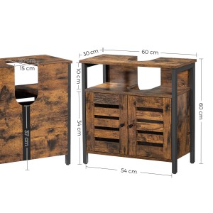 Waschbeckenunterschrank von Vasagle, 60x30x60 cm, braun-schwarz, mit Stauraum und Maßen.