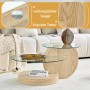 okwish Couchtisch mit Glas und Zwei Ebenen für Wohnzimmer 90x70x44 cm Natur_8