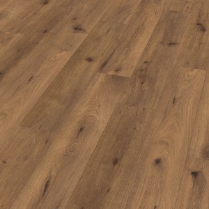 Egger Home Laminatboden EHL148 Inuvik Eiche, dunkle Holzoptik mit Fugen.