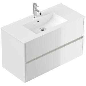 Posseik Badmöbel Limes und Waschtisch 2 Greifraum Auszüge 100 cm Weiß Hochglanz