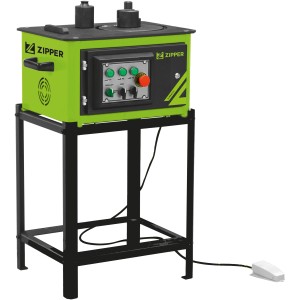 Zipper Betonstahl-Biegemaschine ZI-RBMA1500 auf schwarzem Gestell mit Zubehör.