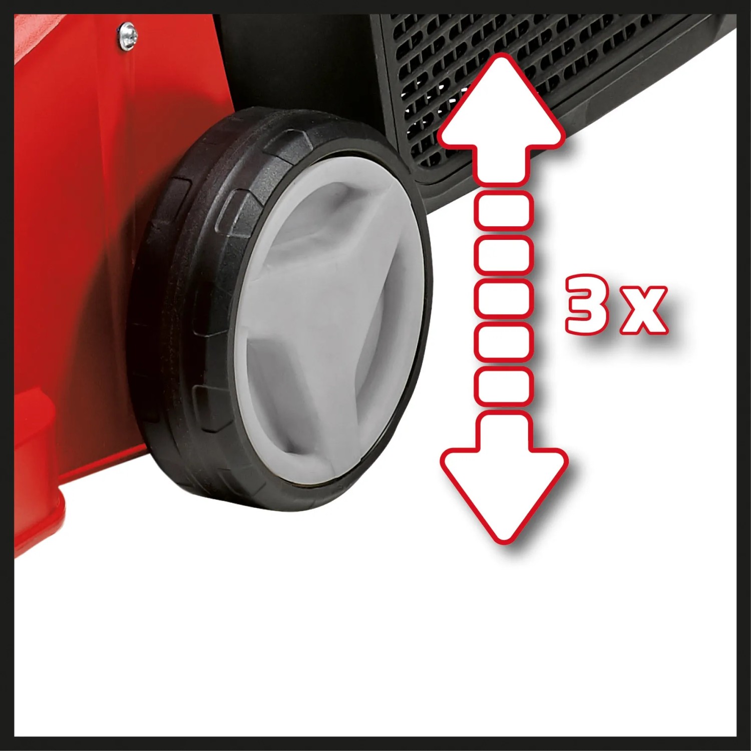 Detailaufnahme des Einhell GC-EM 1032 Elektro-Rasenmähers mit 3-stufiger Schnitthöhenverstellung.