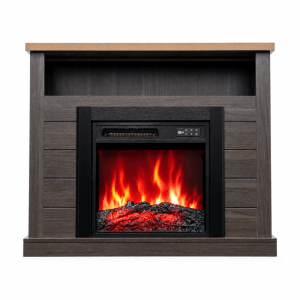 HOMAVO 18 Zoll Grauer Elektrokamin mit Kaminschrank 900W/1800W 3D Flamme Fernbedienung Timer Ablagefläche