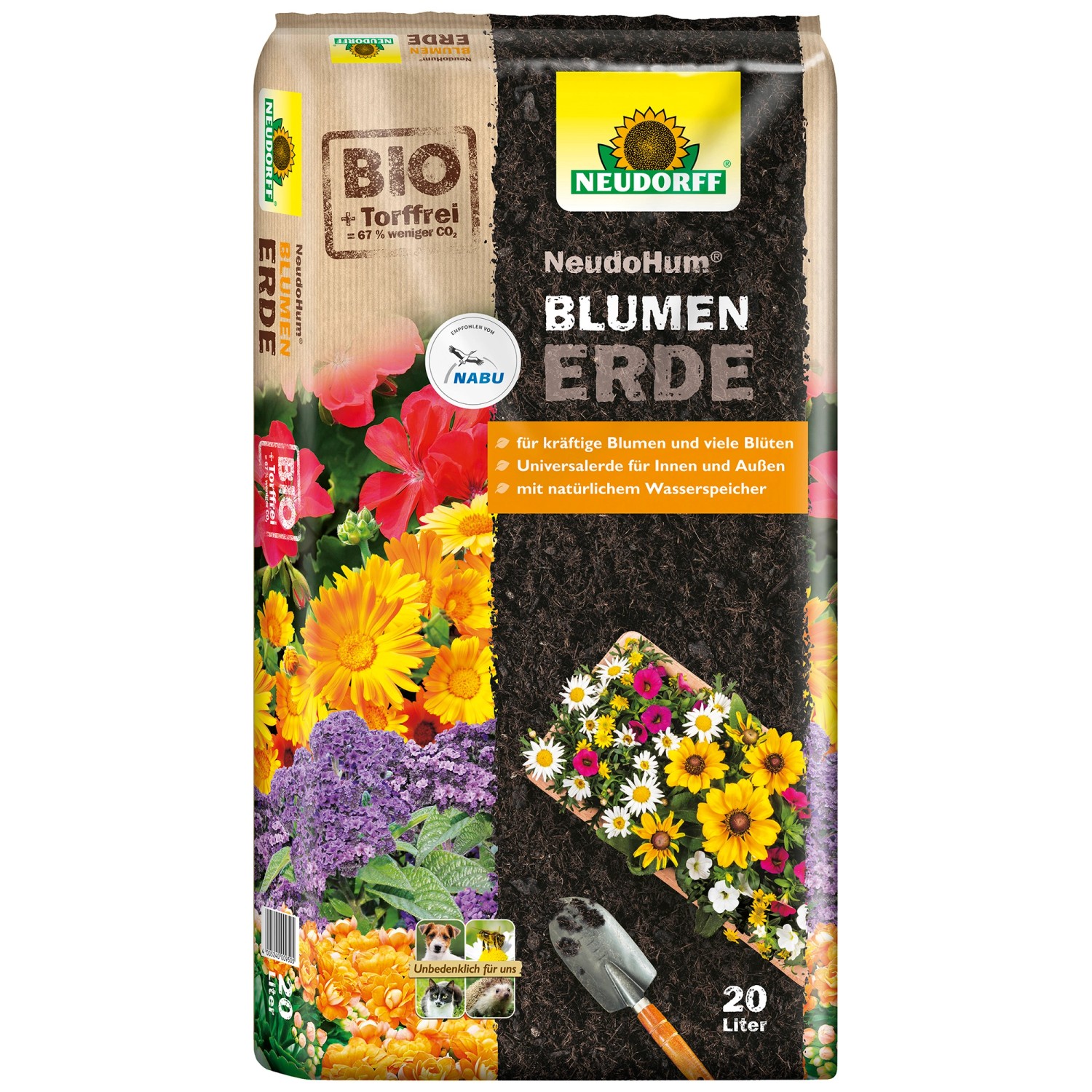 Sack Neudorff NeudoHum BlumenErde, 20 l, torffreie Universalerde für Zimmer-, Balkon- und Terrassenpflanzen.