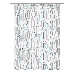 Kleine Wolke Duschvorhang Vision mit geometrischem Muster in Grau und Aqua, 180x200 cm.