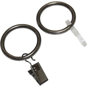 Gardinia Gardinenringe Europa, 10er-Pack, silber-antik, für 19 mm Stangen, mit Klammern und Faltenlegehaken.