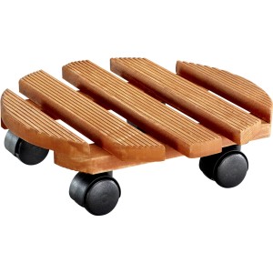 Hellbrauner Wagner Kübelroller Country Ø 30 cm aus FSC®-Holz mit schwarzen Doppelrollen.