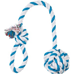 Jollypaw Spieltau mit Ball, blau-weiß, 50cm. Tauspielzeug für Hunde.