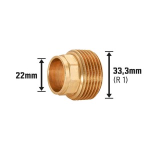 Löt-Übergangsnippel aus Rotguss, 33 mm, für Trinkwasser- und Heizungsanlagen.