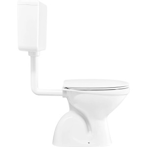 baliv Stand-WC-Set, weiße Keramik mit Aufputz-Spülkasten und senkrechtem Abgang.