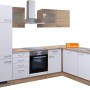 Flex-Well Winkelküche Florida in Sonoma Eiche-Weiß mit E-Geräten und Spüle.