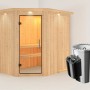 Karibu Sauna Silva mit Ofen und LED-Dachkranz aus Naturholz. Inkl. Bänke und Ofenschutzgitter.