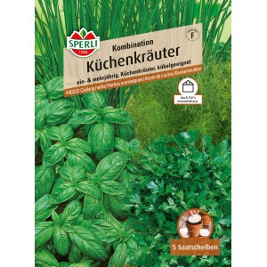 Sperli Küchenkräuter Kombination: Petersilie, Basilikum, Schnittlauch, Rauke und Dill für den Kräutergarten.