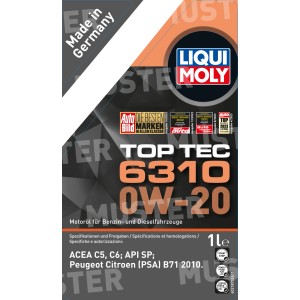 Liqui Moly Top Tec 6310 0W-20 Motoröl, 1 Liter Gebinde für Benzin- und Dieselfahrzeuge.