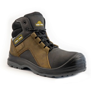 Workpower Sicherheitsstiefel S3 Maurice, grau-braun, Größe 47. Arbeitsschuh aus Leder mit Stahlkappe.