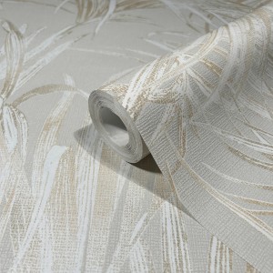 Beige Vliestapete mit floralem Naturmuster von Marburg, Rolle.