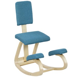 HOMCOM Kniestuhl, blau gepolstert, heller Birkenholzrahmen, ergonomisch, mit Schaukelfunktion für Büro & Haltung.