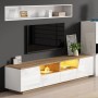 okwish TV Schrank mit LED Schubladen Hochglanz Lowboard Wohnzimmer 180x40x46cm Weiß_4