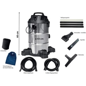 Heissner Teichschlammsauger mit Zubehör: Düsen, Schläuche und Filter für die Teichreinigung.