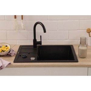 Respekta Granitspüle Nashville, 65x50 cm, Schwarz. Küchenspüle aus Granitverbund mit Abtropffläche.