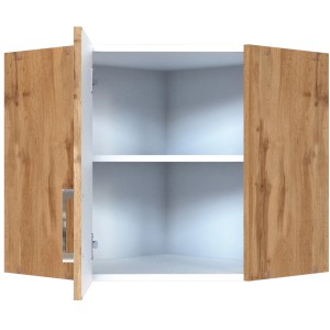 Held Möbel Eckhängeschrank Sorrento in Wotaneiche Optik, offene Ansicht mit Einlegeboden.