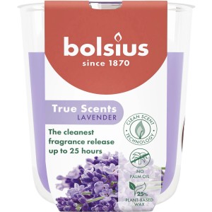 Bolsius Duftkerze True Scents Lavendel im Glas, blaulila, klein. Lavendel Duft für Zuhause.
