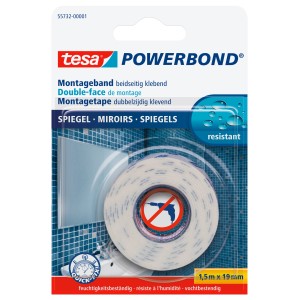 Tesa Powerbond Montageband Mirror, 1,5m, für Spiegel und Feuchträume.