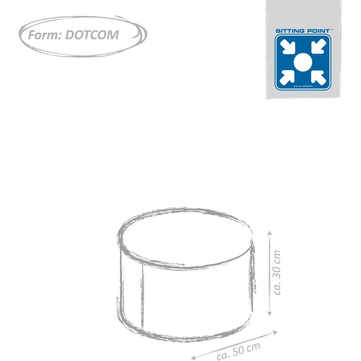 Skizze: Sitting Point Hocker DotCom Dart, 60 l, schwarz-bunt, ca. 50x30 cm.