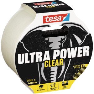 Tesa Ultra Power Clear Reparaturband, 20 m x 48 mm, transparent, für unsichtbare Reparaturen.
